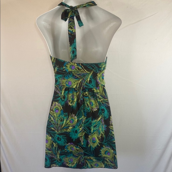 Vintage Y2K Ruby Rox Peacock Feather Halter Dress, Size L - Picture 4 of 8